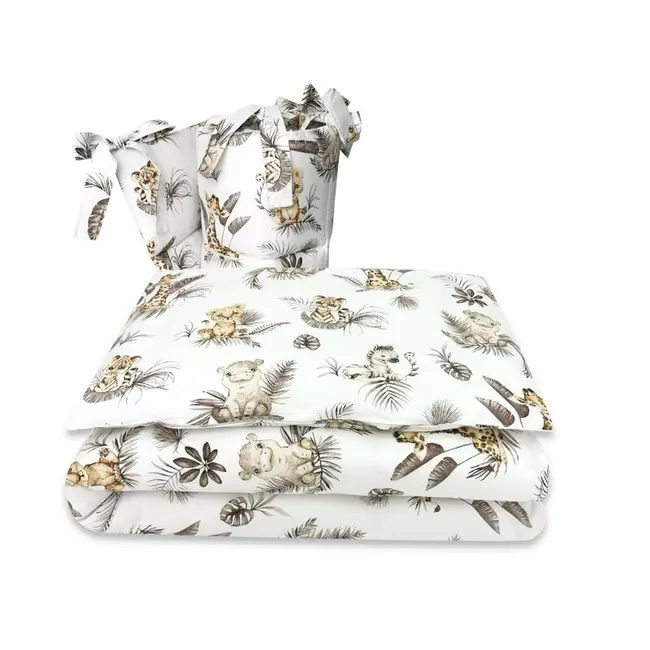 Lenjerie patut cu 3 piese, MimiNu, Pentru patut 120x60 cm, Cu protectie laterala, Din bumbac certificat Oeko Tex Standard 100, Savanna BYN6426972025737