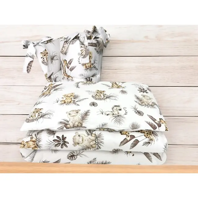 Lenjerie patut cu 3 piese, MimiNu, Pentru patut 120x60 cm, Cu protectie laterala, Din bumbac certificat Oeko Tex Standard 100, Savanna BYN6426972025737
