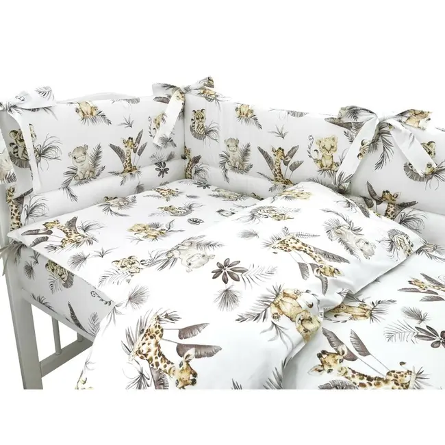 Lenjerie patut cu 3 piese, MimiNu, Pentru patut 120x60 cm, Cu protectie laterala, Din bumbac certificat Oeko Tex Standard 100, Savanna BYN6426972025737