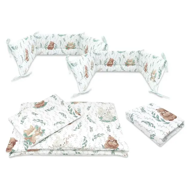 Lenjerie patut cu 5 piese, MimiNu, Cu cearceaf 120x60 cm, Pilota, Pernuta, 2 aparatori, Din bumbac certificat Oeko Tex Standard 100, Lulu Natural BYN6426972026178