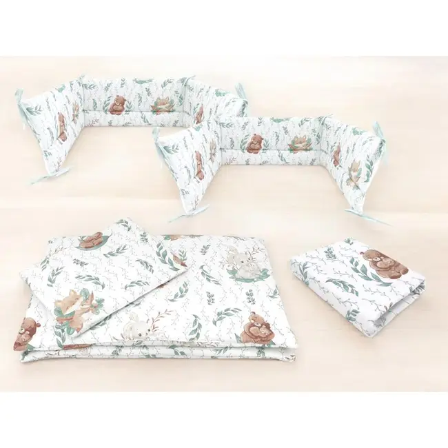 Lenjerie patut cu 5 piese, MimiNu, Cu cearceaf 120x60 cm, Pilota, Pernuta, 2 aparatori, Din bumbac certificat Oeko Tex Standard 100, Lulu Natural BYN6426972026178