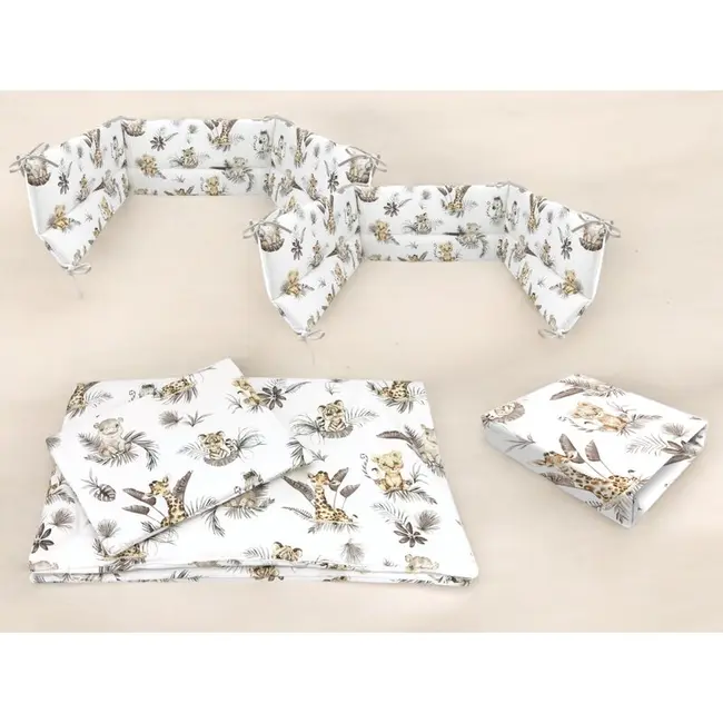 Lenjerie patut cu 5 piese, MimiNu, Cu cearceaf 120x60 cm, Pilota, Pernuta, 2 aparatori, Din bumbac certificat Oeko Tex Standard 100, Savanna BYN6426972026185