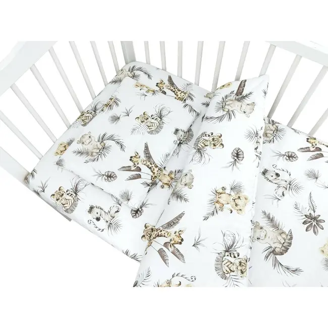 Lenjerie patut cu 5 piese, MimiNu, Cu cearceaf 120x60 cm, Pilota, Pernuta, 2 aparatori, Din bumbac certificat Oeko Tex Standard 100, Savanna BYN6426972026185