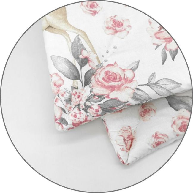 Lenjerie patut cu 5 piese, MimiNu, Cu cearceaf 120x60 cm, Pilota, Pernuta, 2 aparatori, Din bumbac certificat Oeko Tex Standard 100, Sweet Deer Pink BYN6426972026260