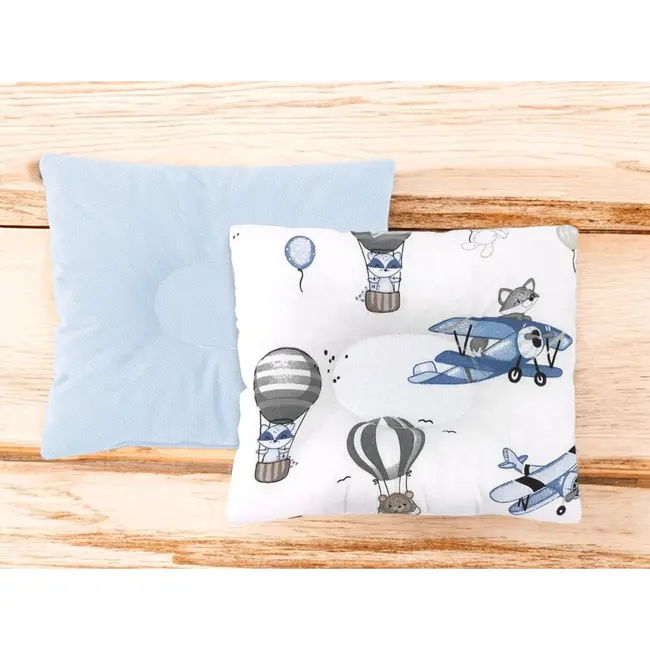 Perna bebelus, MimiNu, Profilata, Cu doua fete, Cu functie anti-soc, Pufoasa, Din catifea si bumbac, Materiale certificate Oeko Tex Standard 100, 23x26 cm, Blue Plane BYN6426972025621