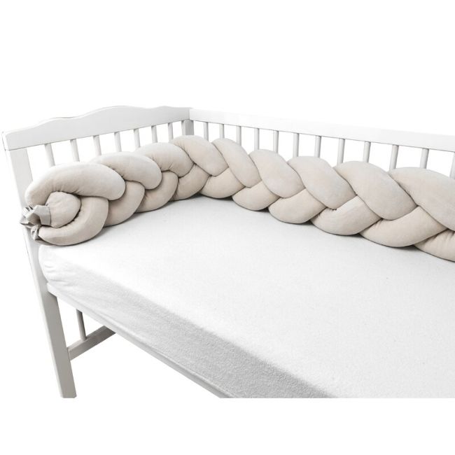 Protectie laterala, MimiNu, Pentru patut, Tip Bumper impletit, Din catifea, 240x23 cm, Soft, Beige BYN6426972026154