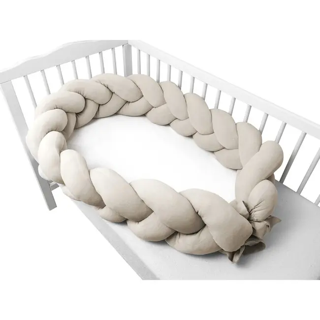 Protectie laterala, MimiNu, Pentru patut, Tip Bumper impletit, Din catifea, 240x23 cm, Soft, Beige BYN6426972026154