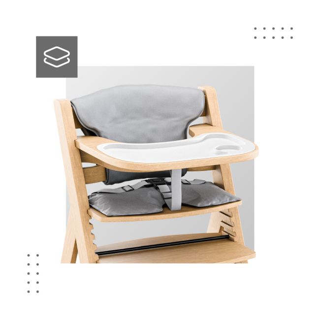 Scaun masa copii pliabil din lemn 4 in 1 morsel natur, include husa perne moi,centura siguranta, tavita plastic detasabila, pentru 6 luni-12 ani, en 14988:2017+a1:2020 lvtk5903796014532
