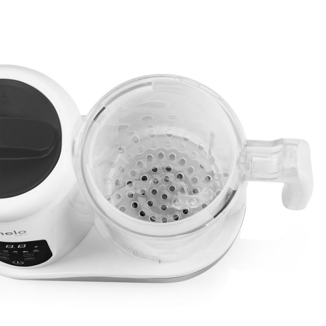 Aparat de gatit, Lionelo, BabyMenu, 5 in 1, Cu functii de gatire la abur, dezghetare, amestecare, incalzire si sterilizare, Cu recipient din tritan, Include meniu cu retete, Personalizare setari, Alb BYNLOC-BABYMENU