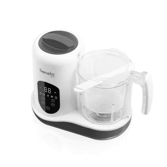 Aparat de gatit, Lionelo, BabyMenu, 5 in 1, Cu functii de gatire la abur, dezghetare, amestecare, incalzire si sterilizare, Cu recipient din tritan, Include meniu cu retete, Personalizare setari, Alb BYNLOC-BABYMENU