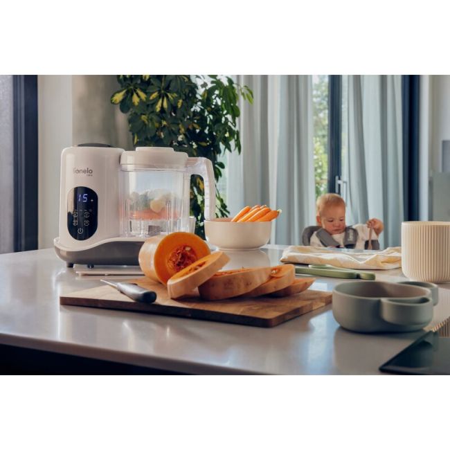 Aparat de gatit, Lionelo, BabyMenu, 5 in 1, Cu functii de gatire la abur, dezghetare, amestecare, incalzire si sterilizare, Cu recipient din tritan, Include meniu cu retete, Personalizare setari, Alb BYNLOC-BABYMENU