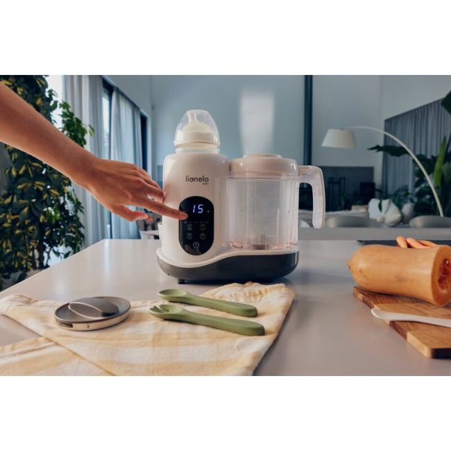 Aparat de gatit, Lionelo, BabyMenu, 5 in 1, Cu functii de gatire la abur, dezghetare, amestecare, incalzire si sterilizare, Cu recipient din tritan, Include meniu cu retete, Personalizare setari, Alb BYNLOC-BABYMENU