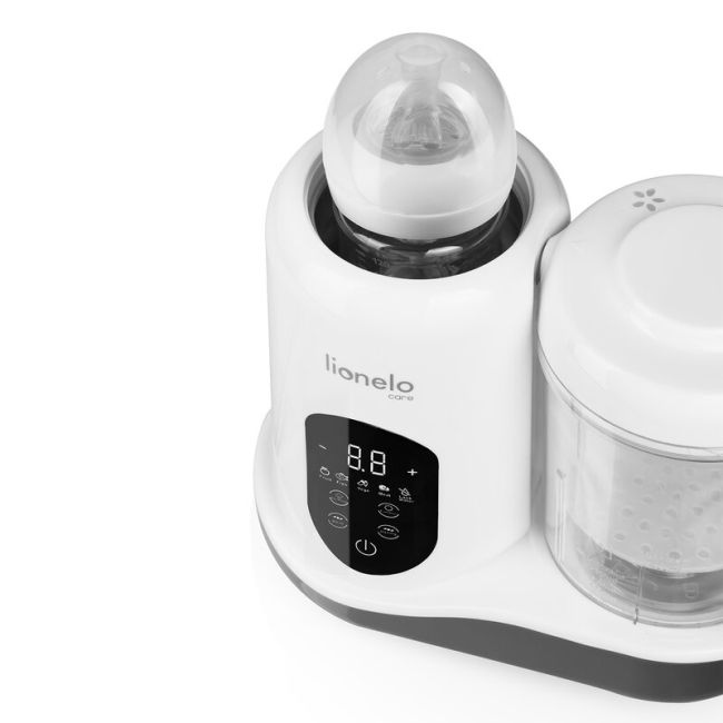 Aparat de gatit, Lionelo, BabyMenu, 5 in 1, Cu functii de gatire la abur, dezghetare, amestecare, incalzire si sterilizare, Cu recipient din tritan, Include meniu cu retete, Personalizare setari, Alb BYNLOC-BABYMENU