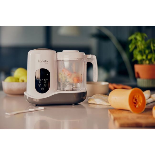 Aparat de gatit, Lionelo, BabyMenu, 5 in 1, Cu functii de gatire la abur, dezghetare, amestecare, incalzire si sterilizare, Cu recipient din tritan, Include meniu cu retete, Personalizare setari, Alb BYNLOC-BABYMENU