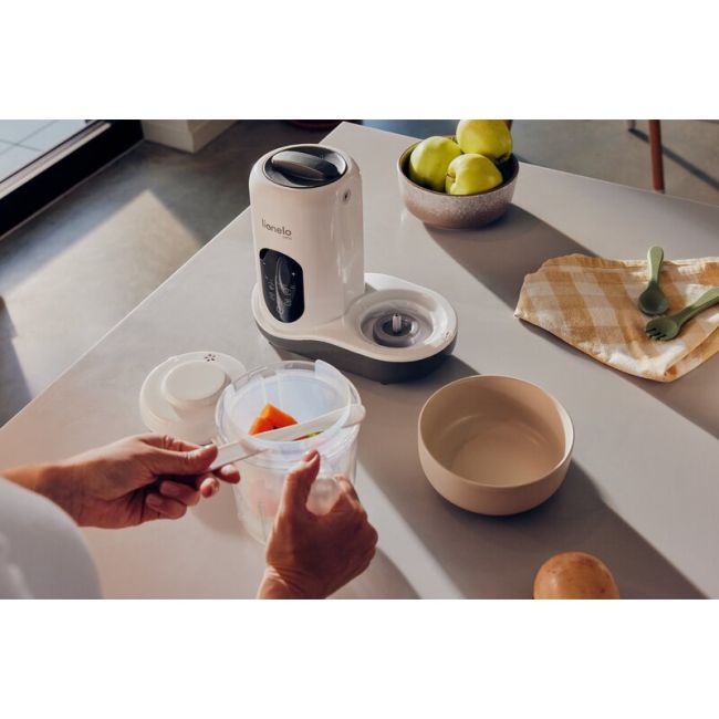 Aparat de gatit, Lionelo, BabyMenu, 5 in 1, Cu functii de gatire la abur, dezghetare, amestecare, incalzire si sterilizare, Cu recipient din tritan, Include meniu cu retete, Personalizare setari, Alb BYNLOC-BABYMENU
