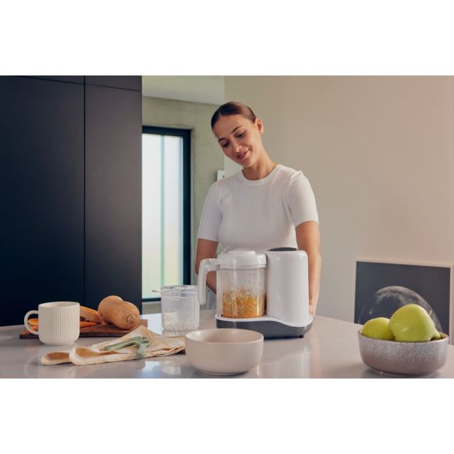 Aparat de gatit, Lionelo, BabyMenu, 5 in 1, Cu functii de gatire la abur, dezghetare, amestecare, incalzire si sterilizare, Cu recipient din tritan, Include meniu cu retete, Personalizare setari, Alb BYNLOC-BABYMENU
