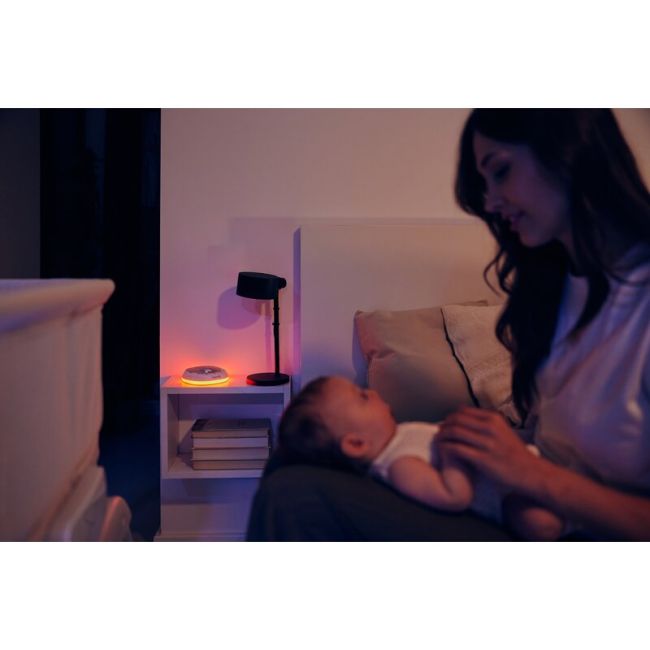 Lampa de veghe, Lionelo, BabyNap, 2 in 1, Wireless, Cu sunete si melodii de leagan, Cu 11 culori si 3 niveluri de luminozitate, Cu functie LoveBeat, Alb BYNLOC-BABYNAP