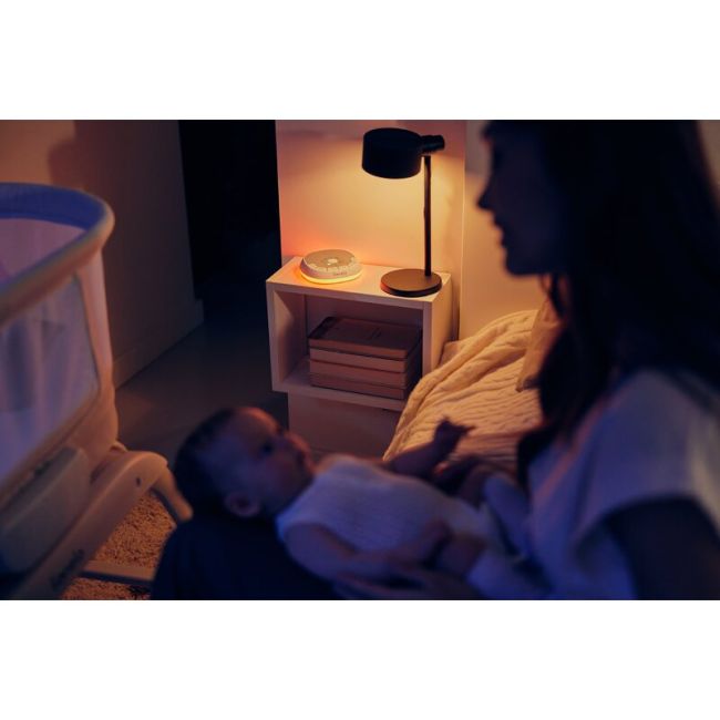 Lampa de veghe, Lionelo, BabyNap, 2 in 1, Wireless, Cu sunete si melodii de leagan, Cu 11 culori si 3 niveluri de luminozitate, Cu functie LoveBeat, Alb BYNLOC-BABYNAP