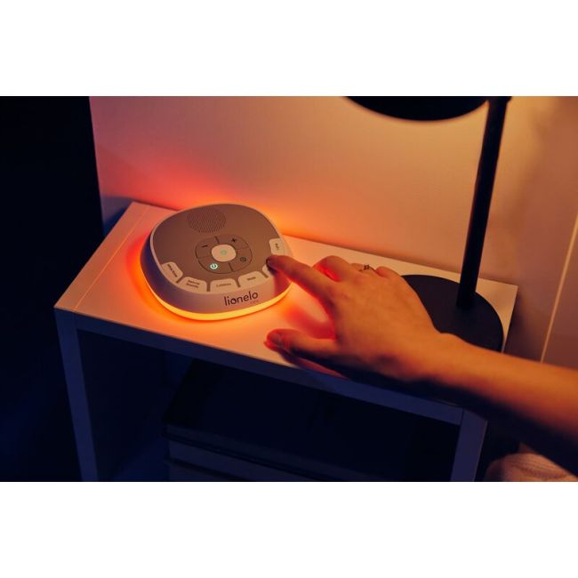 Lampa de veghe, Lionelo, BabyNap, 2 in 1, Wireless, Cu sunete si melodii de leagan, Cu 11 culori si 3 niveluri de luminozitate, Cu functie LoveBeat, Alb BYNLOC-BABYNAP