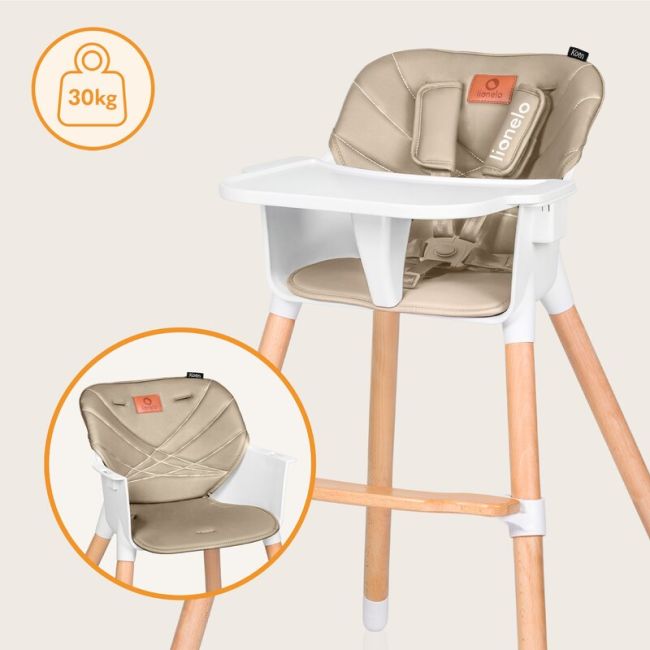 Scaun de masa, Lionelo, Koen, Din fag, 2 in 1, Transformabil, Sustine 30 kg, 6 luni+, Conform cu standardul european de securitate EN14988, Bej BYNLO-KOEN_BEIGE_SAND