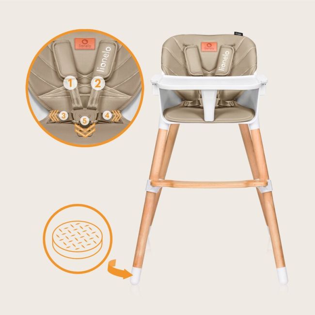 Scaun de masa, Lionelo, Koen, Din fag, 2 in 1, Transformabil, Sustine 30 kg, 6 luni+, Conform cu standardul european de securitate EN14988, Bej BYNLO-KOEN_BEIGE_SAND