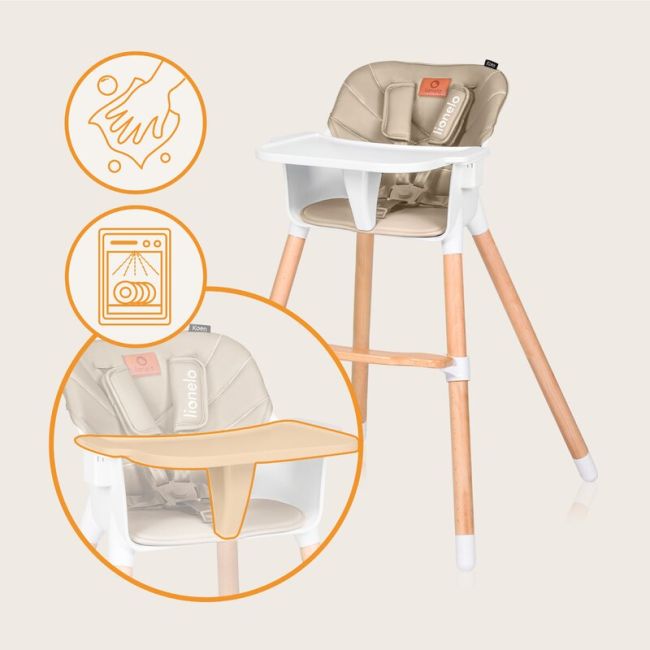Scaun de masa, Lionelo, Koen, Din fag, 2 in 1, Transformabil, Sustine 30 kg, 6 luni+, Conform cu standardul european de securitate EN14988, Bej BYNLO-KOEN_BEIGE_SAND
