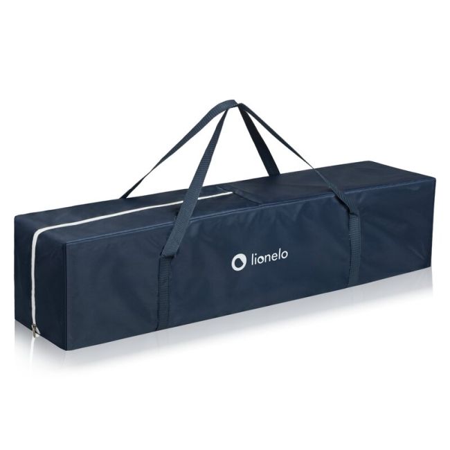 Tarc de joaca copii, Lionelo, Bonnie, Pana la 15 kg, 100 x 100 cm, Pliere compacta, Include geanta de transport, Din plasa, Cu intrare laterala cu fermoar, Cu roti, Cu salteluta din spuma, Conform cu EN12227, Albastru BYNLO-BONNIE_BLUE_NAVY