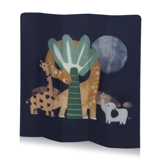 Tarc de joaca copii, Lionelo, Bonnie, Pana la 15 kg, 100 x 100 cm, Pliere compacta, Include geanta de transport, Din plasa, Cu intrare laterala cu fermoar, Cu roti, Cu salteluta din spuma, Conform cu EN12227, Albastru BYNLO-BONNIE_BLUE_NAVY