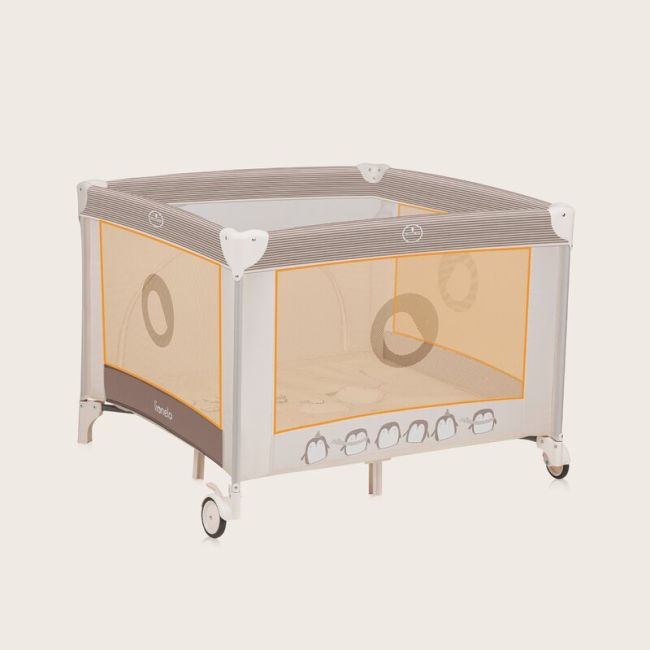 Tarc de joaca copii, Lionelo, Bonnie, Pana la 15 kg, 100 x 100 cm, Pliere compacta, Include geanta de transport, Din plasa, Cu intrare laterala cu fermoar, Cu roti, Cu salteluta din spuma, Conform cu EN12227, Bej BYNLO-BONNIE_BEIGE_SAND