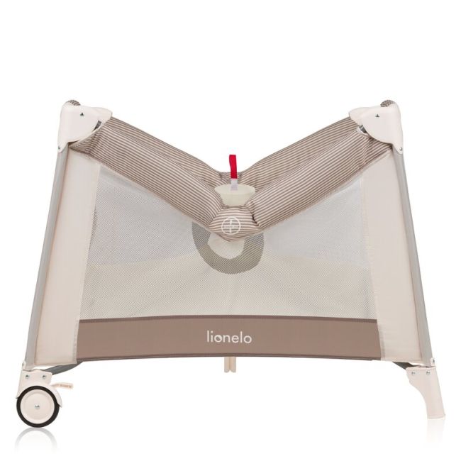 Tarc de joaca copii, Lionelo, Bonnie, Pana la 15 kg, 100 x 100 cm, Pliere compacta, Include geanta de transport, Din plasa, Cu intrare laterala cu fermoar, Cu roti, Cu salteluta din spuma, Conform cu EN12227, Bej BYNLO-BONNIE_BEIGE_SAND