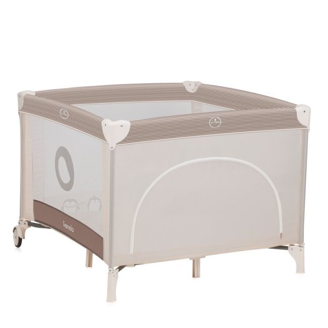 Tarc de joaca copii, Lionelo, Bonnie, Pana la 15 kg, 100 x 100 cm, Pliere compacta, Include geanta de transport, Din plasa, Cu intrare laterala cu fermoar, Cu roti, Cu salteluta din spuma, Conform cu EN12227, Bej BYNLO-BONNIE_BEIGE_SAND