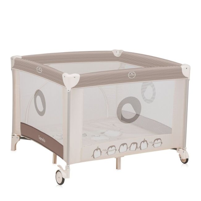 Tarc de joaca copii, Lionelo, Bonnie, Pana la 15 kg, 100 x 100 cm, Pliere compacta, Include geanta de transport, Din plasa, Cu intrare laterala cu fermoar, Cu roti, Cu salteluta din spuma, Conform cu EN12227, Bej BYNLO-BONNIE_BEIGE_SAND