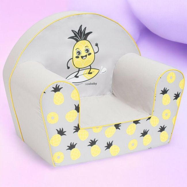 Fotoliu din burete, New Baby, Pentru copii, 42x53, Din spuma, Cu husa din bumbac, 9 luni - 5 ani, Pineapple BYN52574