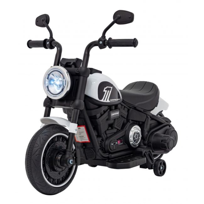 Motocicleta electrica chopper faster ahl008, roti si scaun din plastic, 78x30x55 cm, putere 20w - alb edeedipa.ahl008.bia