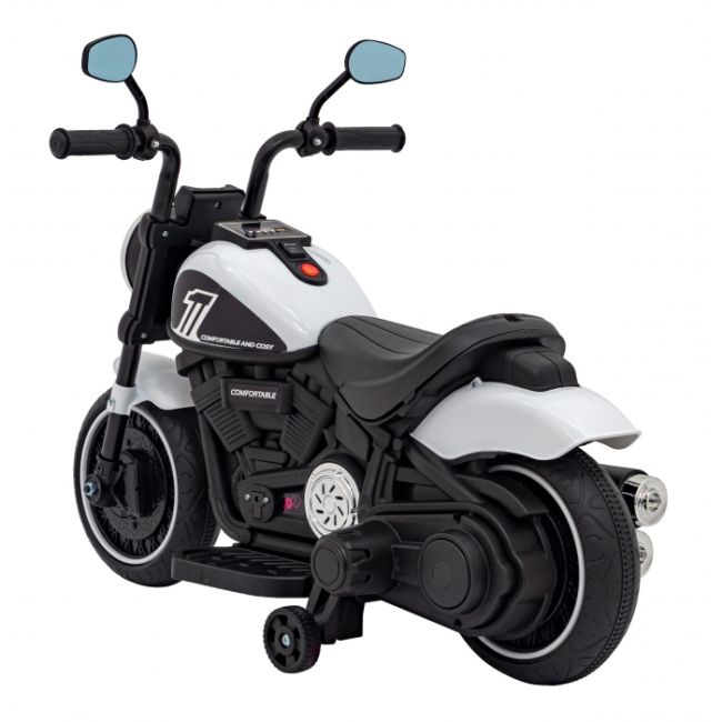 Motocicleta electrica chopper faster ahl008, roti si scaun din plastic, 78x30x55 cm, putere 20w - alb edeedipa.ahl008.bia
