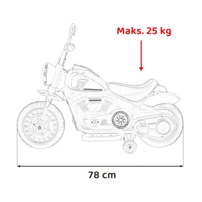 Motocicleta electrica chopper faster ahl008, roti si scaun din plastic, 78x30x55 cm, putere 20w - alb edeedipa.ahl008.bia