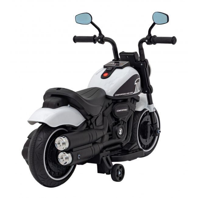 Motocicleta electrica chopper faster ahl008, roti si scaun din plastic, 78x30x55 cm, putere 20w - alb edeedipa.ahl008.bia