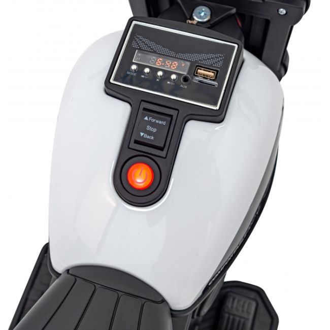 Motocicleta electrica chopper faster ahl008, roti si scaun din plastic, 78x30x55 cm, putere 20w - alb edeedipa.ahl008.bia