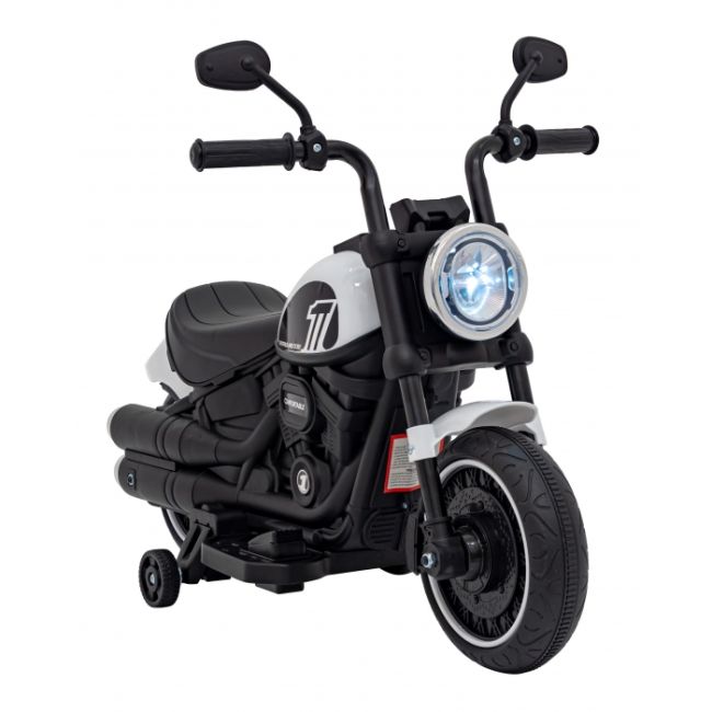 Motocicleta electrica chopper faster ahl008, roti si scaun din plastic, 78x30x55 cm, putere 20w - alb edeedipa.ahl008.bia