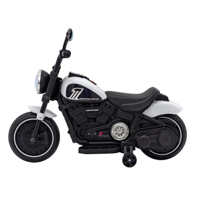 Motocicleta electrica chopper faster ahl008, roti si scaun din plastic, 78x30x55 cm, putere 20w - alb edeedipa.ahl008.bia