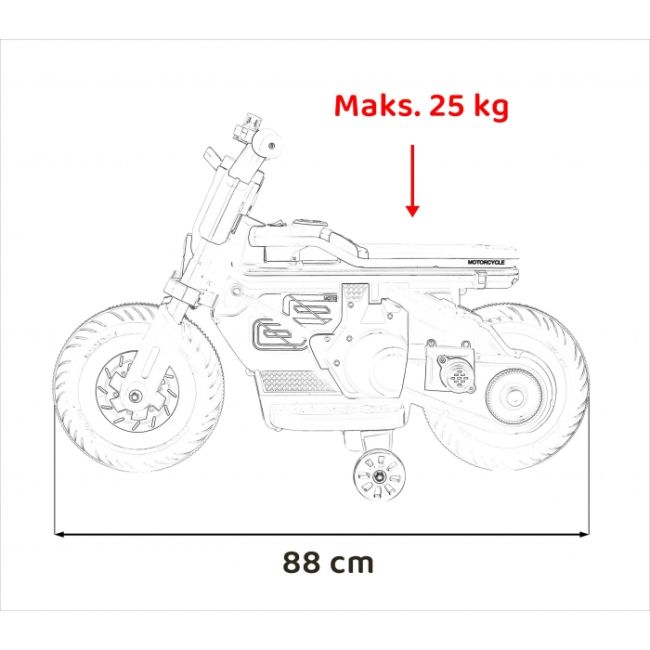 Motocicleta electrica future qls-805, roti din plastic + 2 roti ajutatoare, 88x46x56 cm, putere 25w - alb edeedipa.qls-805.bia