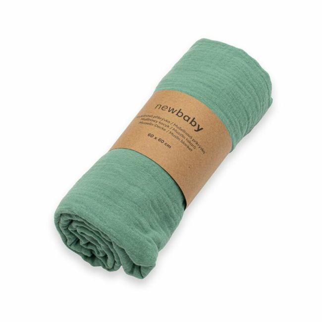 Paturica moale bebe, New Baby, Cu multiple intrebuintari, 60x60 cm, Din muselina, 100% bumbac organic, Green BYN53546