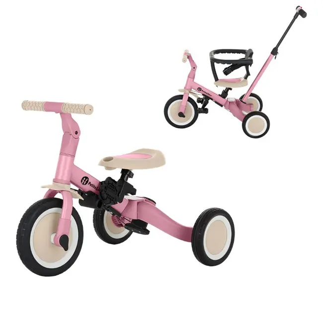 Tricicleta, Petite&Mars, Turbo, 5 in 1, Multifunctionala, Vehicul de impins, Bicicleta cu/fara pedale, Cu maner de ghidaj, Detasabil, Roti din cauciuc, Pana la 25 kg, 1.5-5 ani, Roz BYN613670