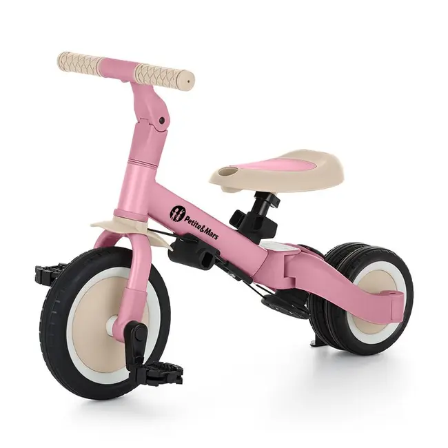 Tricicleta, Petite&Mars, Turbo, 5 in 1, Multifunctionala, Vehicul de impins, Bicicleta cu/fara pedale, Cu maner de ghidaj, Detasabil, Roti din cauciuc, Pana la 25 kg, 1.5-5 ani, Roz BYN613670