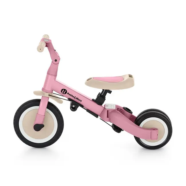 Tricicleta, Petite&Mars, Turbo, 5 in 1, Multifunctionala, Vehicul de impins, Bicicleta cu/fara pedale, Cu maner de ghidaj, Detasabil, Roti din cauciuc, Pana la 25 kg, 1.5-5 ani, Roz BYN613670