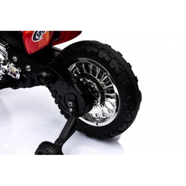Motocicleta electrica cross bdm0912, roti si scaun din plastic + 2 roti ajutatoare, 105x50x72 cm, putere 6v - rosu edeedipa.bdm0912.cr