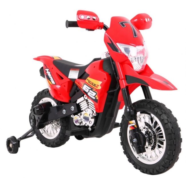 Motocicleta electrica cross bdm0912, roti si scaun din plastic + 2 roti ajutatoare, 105x50x72 cm, putere 6v - rosu edeedipa.bdm0912.cr