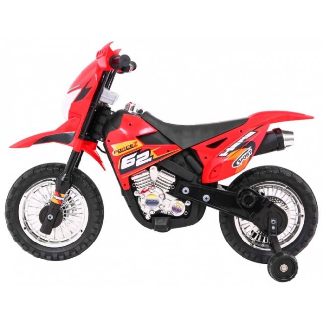 Motocicleta electrica cross bdm0912, roti si scaun din plastic + 2 roti ajutatoare, 105x50x72 cm, putere 6v - rosu edeedipa.bdm0912.cr