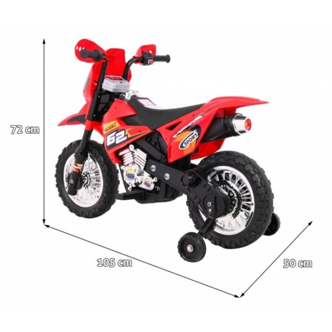 Motocicleta electrica cross bdm0912, roti si scaun din plastic + 2 roti ajutatoare, 105x50x72 cm, putere 6v - rosu edeedipa.bdm0912.cr