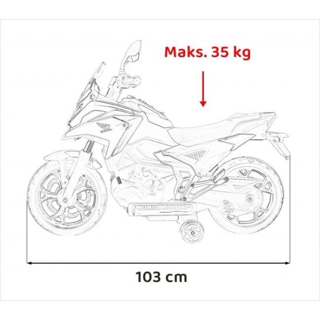 Motocicleta electrica honda nc750x, roti si scaun din plastic, 103x41x74 cm, putere 70w - alb edeedipa.tr2306.bia